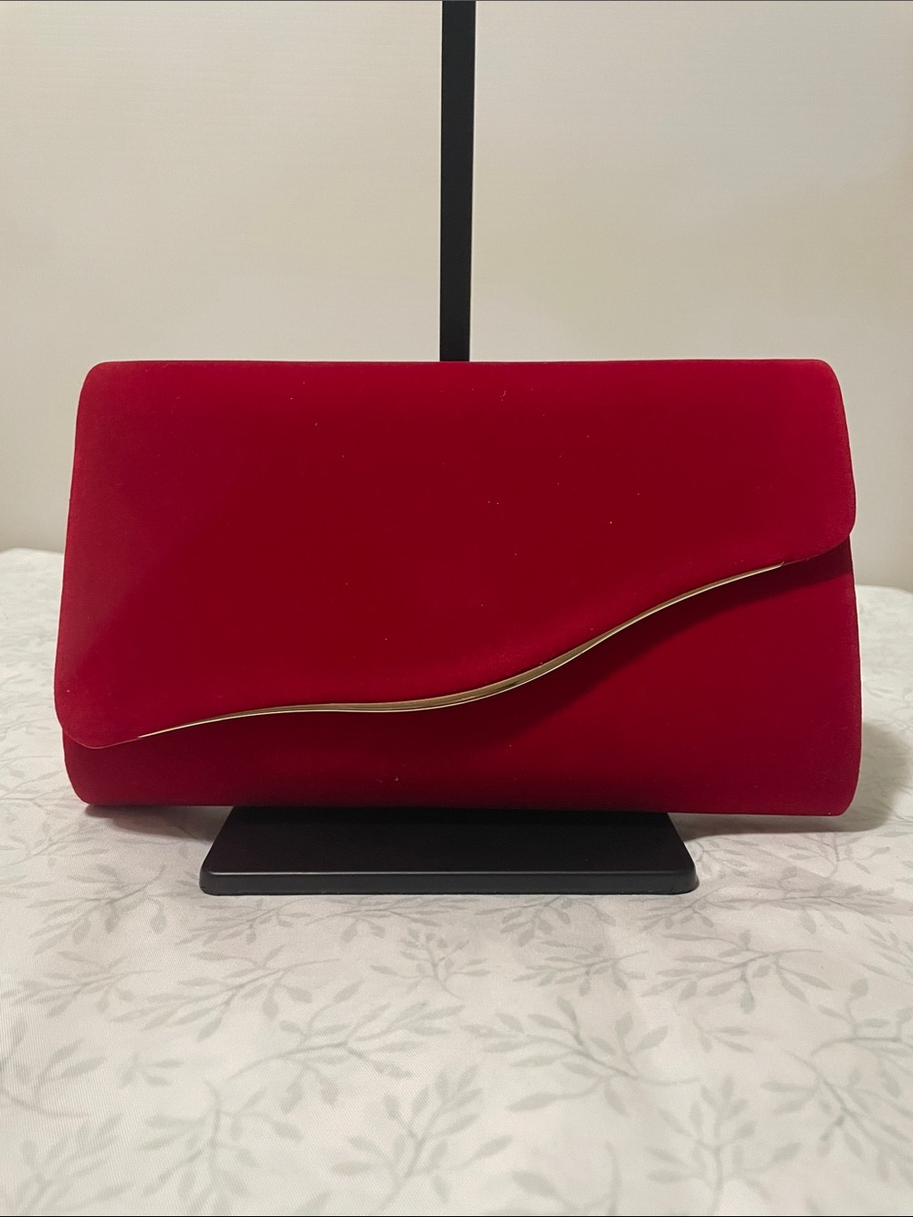 Red Velvet Evening Clutch with Gold Accent
